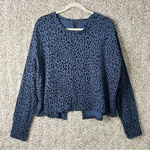 bobi Sweatshirt Women’s Large Blue Leopard Print Flocked Terry Envelope Back
